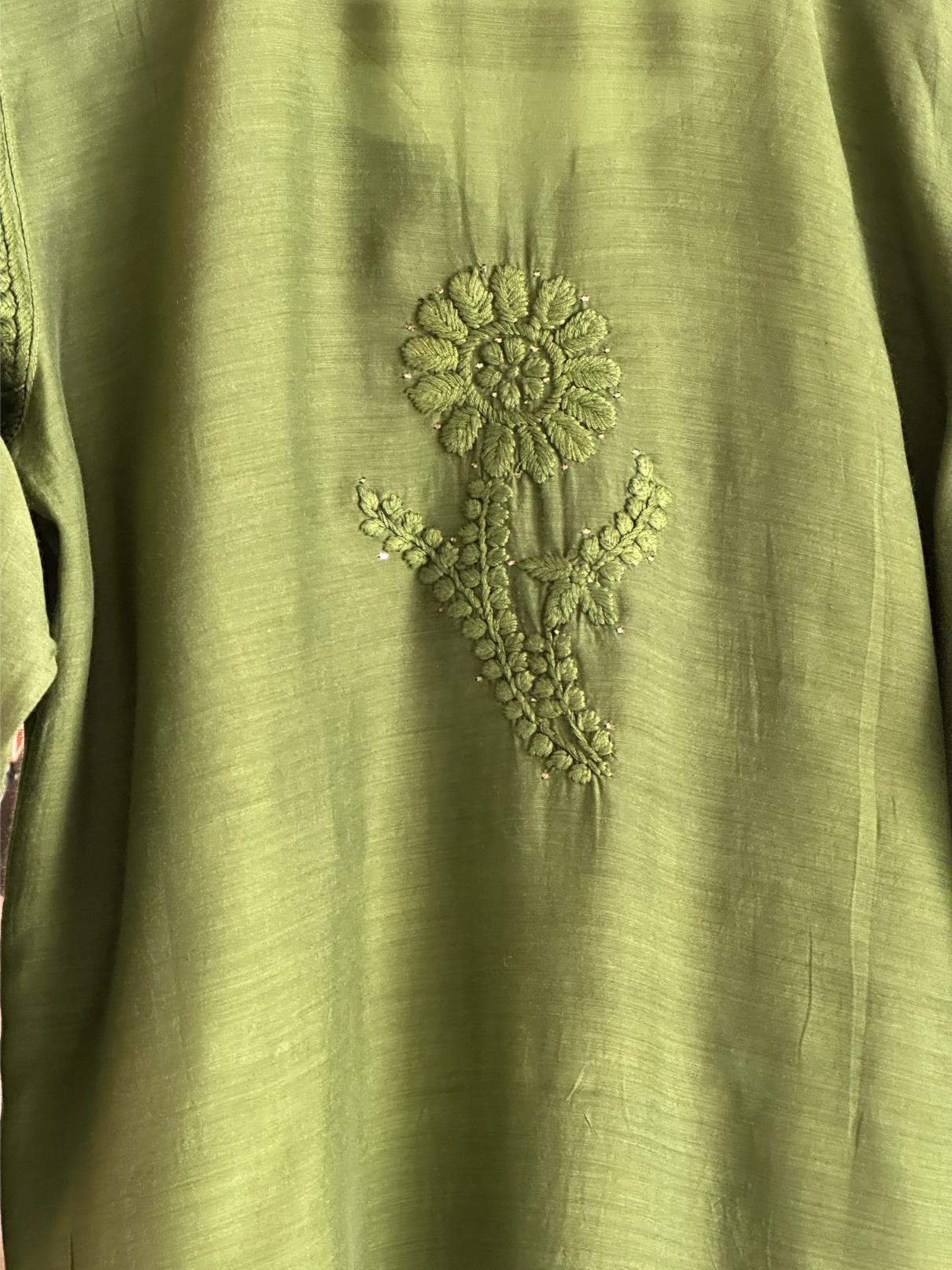 Dark Green Chanderi Mukaish Kamdani Short Kurti
