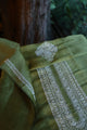 Dark Green Linen Chikankari Unstitched Men's Kurta Fabric