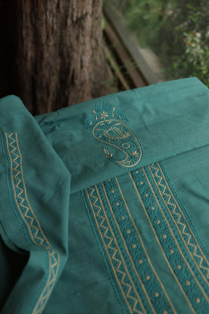 Dark Green Malkha Handspun Khadi Kurtas Unisex Fabric
