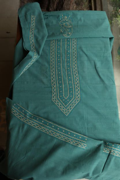 Dark Green Malkha Handspun Khadi Kurtas Unisex Fabric