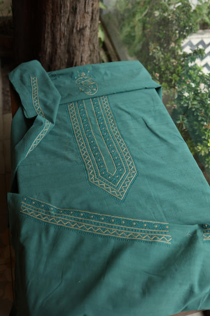 Dark Green Malkha Handspun Khadi Kurtas Unisex Fabric