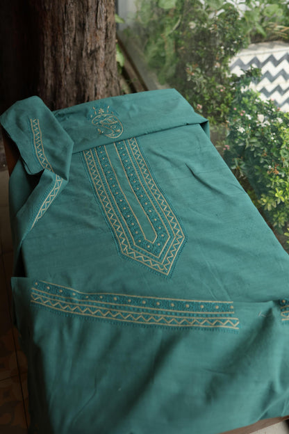 Dark Green Malkha Handspun Khadi Kurtas Unisex Fabric