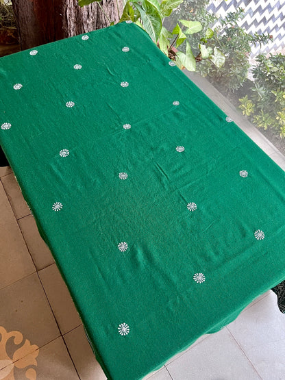 Dark Green Shade Saman Pashmina Resham Thread Chikankari Shawl