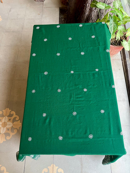 Dark Green Shade Saman Pashmina Resham Thread Chikankari Shawl