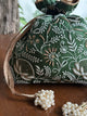 Dark Green Tussar Silk Chikankari Ari & Kasab Work Potli Bag