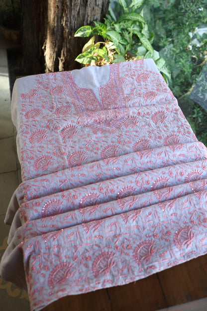 Dark Grey Shade Chanderi Silk Mukaish Badla Unstitched Fabric