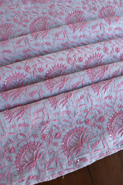 Dark Grey Shade Chanderi Silk Mukaish Badla Unstitched Fabric