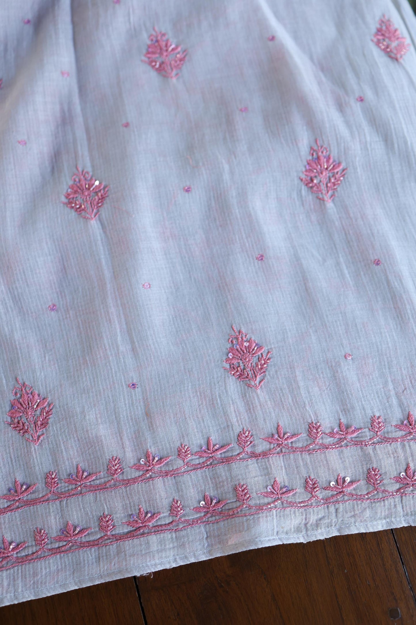 Dark Grey Shade Chanderi Silk Mukaish Badla Unstitched Fabric