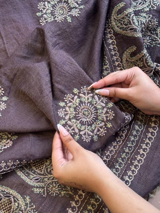 Dark Grey Tissue Silk Fine Chikankari Boota Dupatta