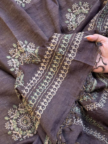 Dark Grey Tissue Silk Fine Chikankari Boota Dupatta