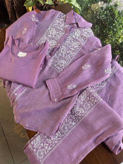 Dark Mauve Shade Tissue Silk Chikankari Co-Ord Set