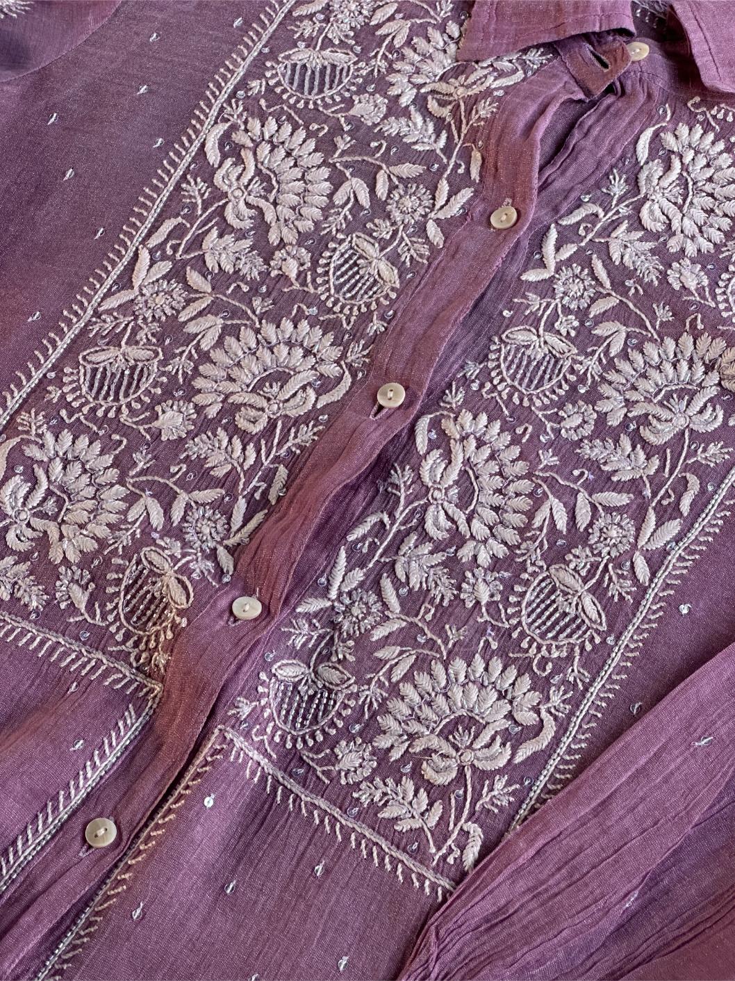 Dark Mauve Shade Tissue Silk Chikankari Co-Ord Set