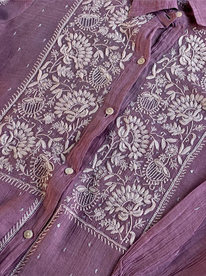 Dark Mauve Shade Tissue Silk Chikankari Co-Ord Set