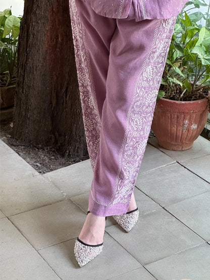 Dark Mauve Shade Tissue Silk Chikankari Co-Ord Set