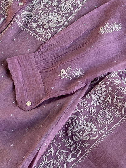 Dark Mauve Shade Tissue Silk Chikankari Co-Ord Set