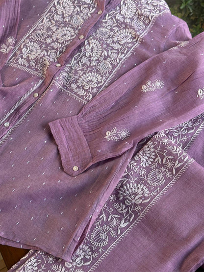 Dark Mauve Shade Tissue Silk Chikankari Co-Ord Set