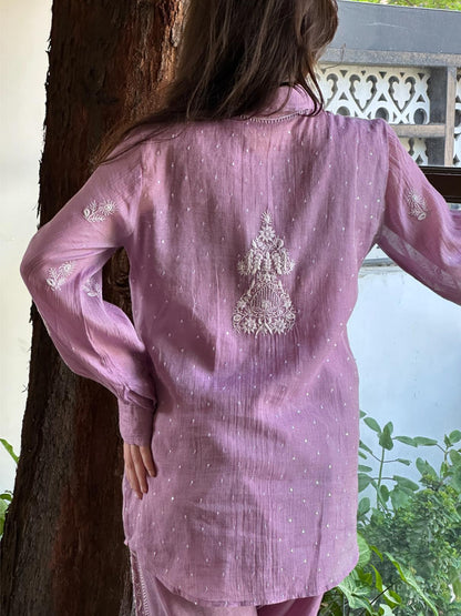 Dark Mauve Shade Tissue Silk Chikankari Co-Ord Set