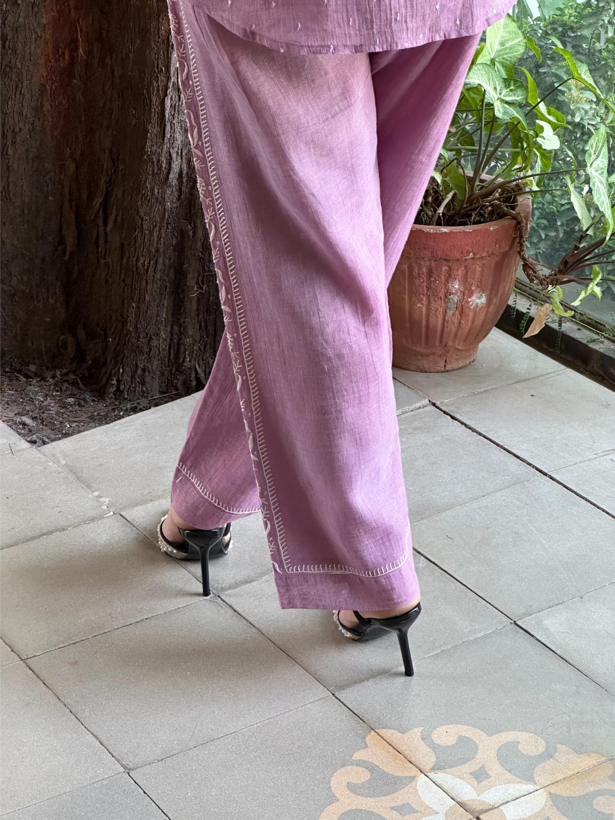 Dark Mauve Shade Tissue Silk Chikankari Co-Ord Set