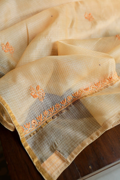 Dark Peach Rasm Kota Tussar Chikankari Unstitched Chikankari Fabric