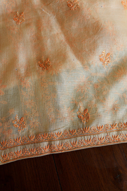 Dark Peach Rasm Kota Tussar Chikankari Unstitched Chikankari Fabric