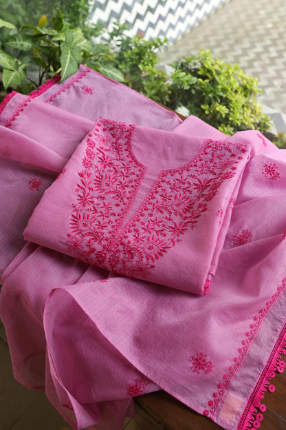 Dark Pink Kota Chikankari Unstitched Fabric