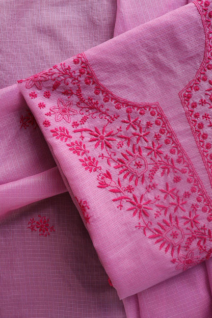Dark Pink Kota Chikankari Unstitched Fabric