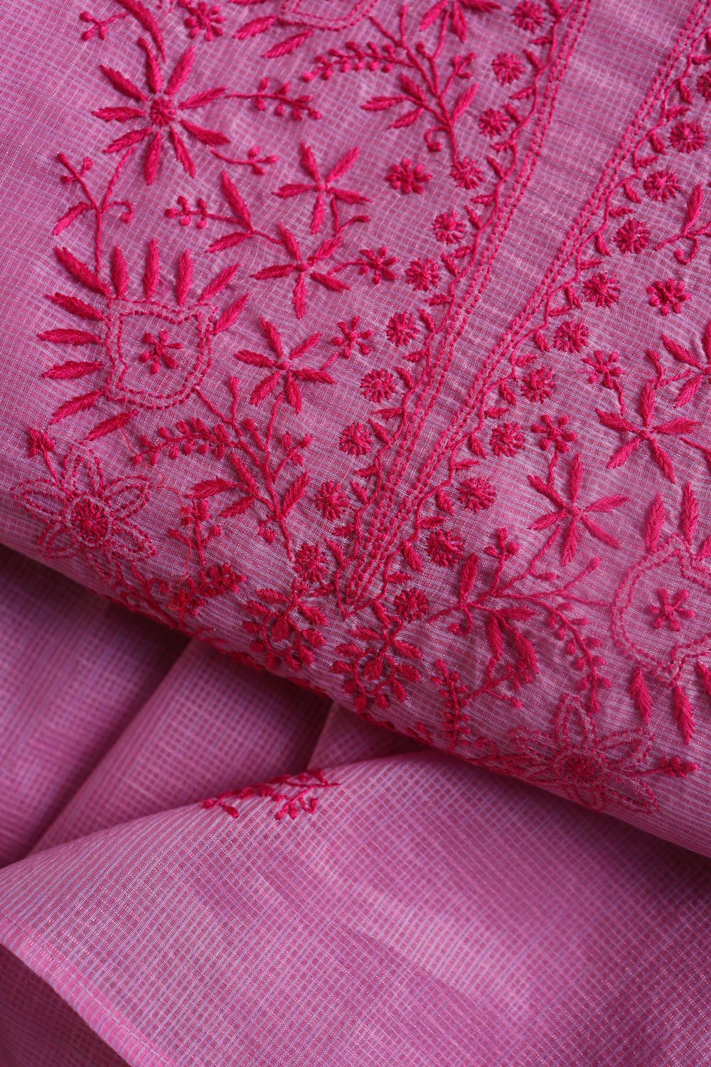 Dark Pink Kota Chikankari Unstitched Fabric