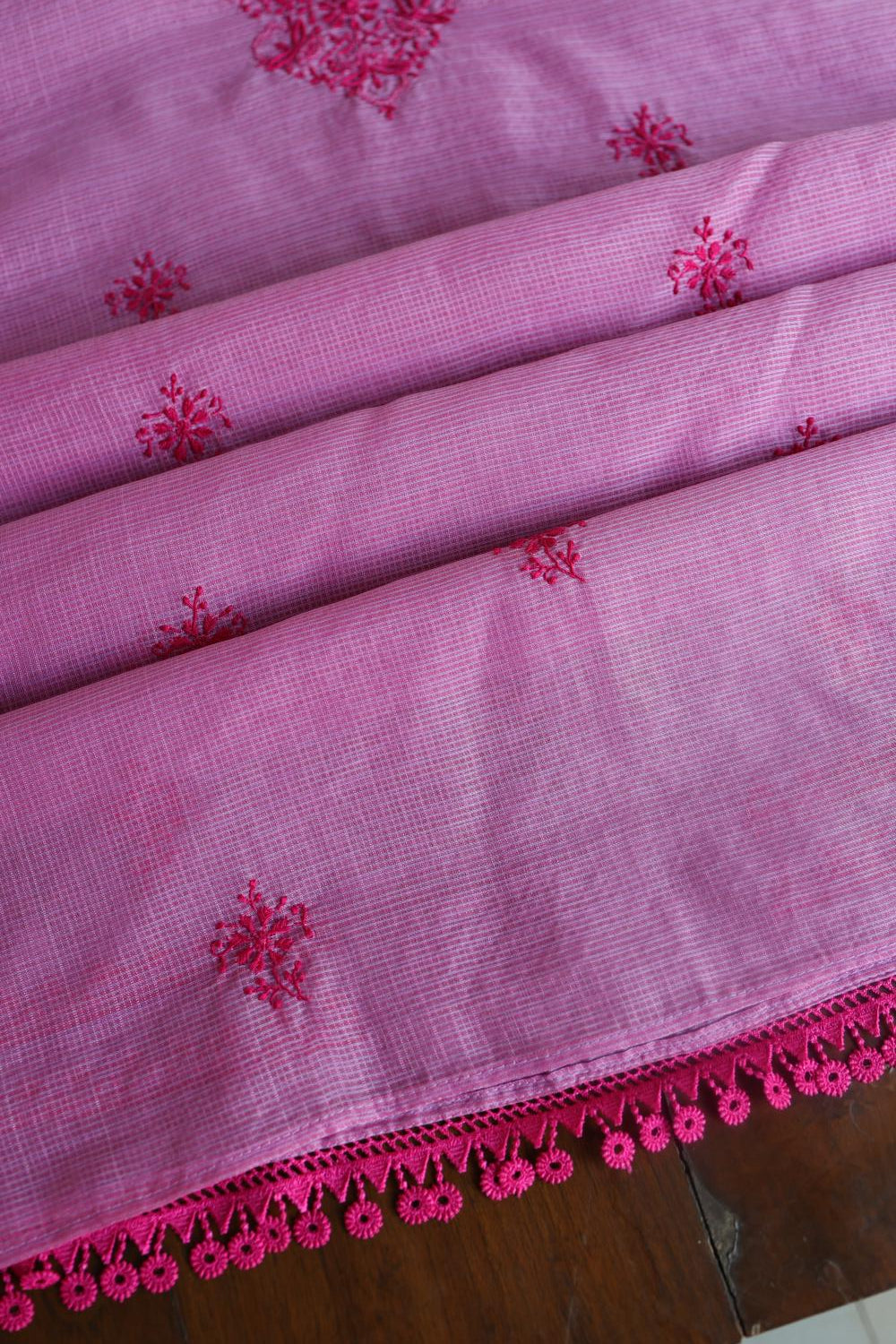 Dark Pink Kota Chikankari Unstitched Fabric