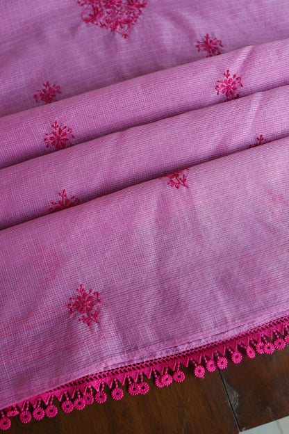 Dark Pink Kota Chikankari Unstitched Fabric