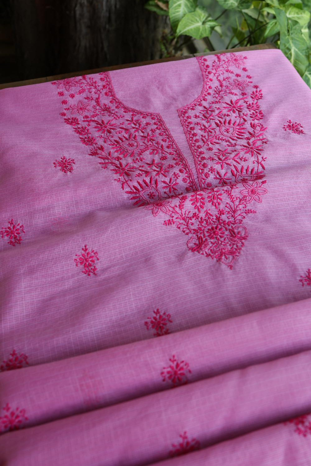 Dark Pink Kota Chikankari Unstitched Fabric
