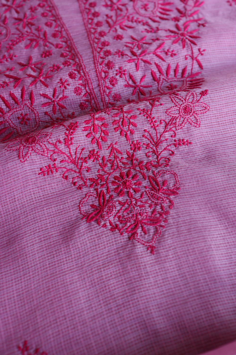 Dark Pink Kota Chikankari Unstitched Fabric