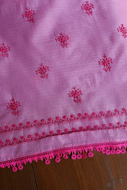 Dark Pink Kota Chikankari Unstitched Fabric
