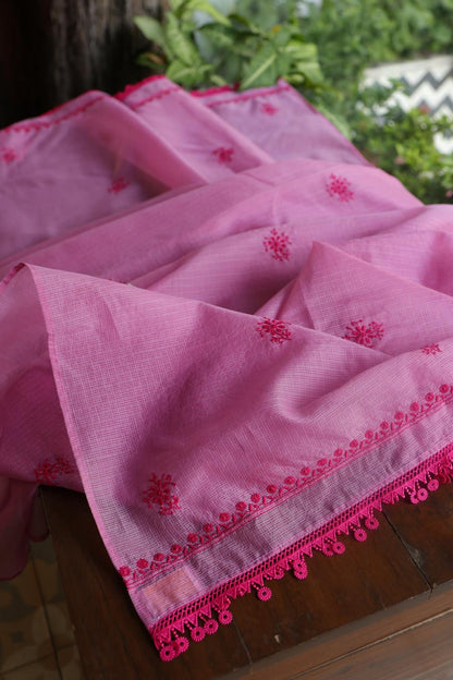 Dark Pink Kota Chikankari Unstitched Fabric