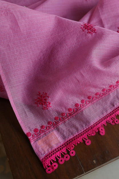 Dark Pink Kota Chikankari Unstitched Fabric