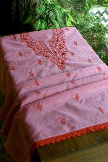 Dark Pink Kota Chikankari Unstitched Fabrics