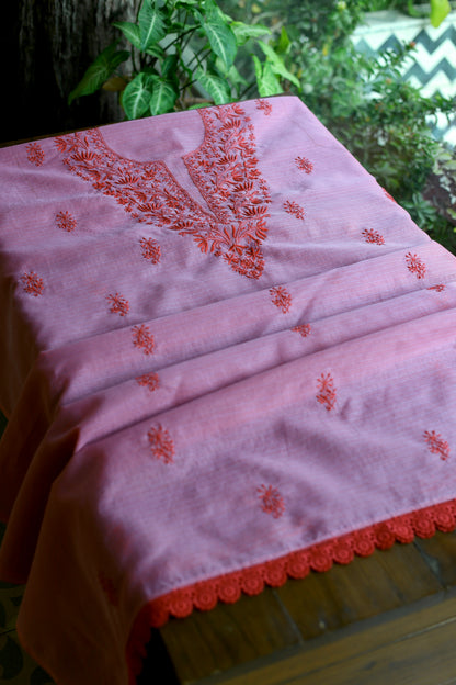 Dark Pink Kota Chikankari Unstitched Fabrics