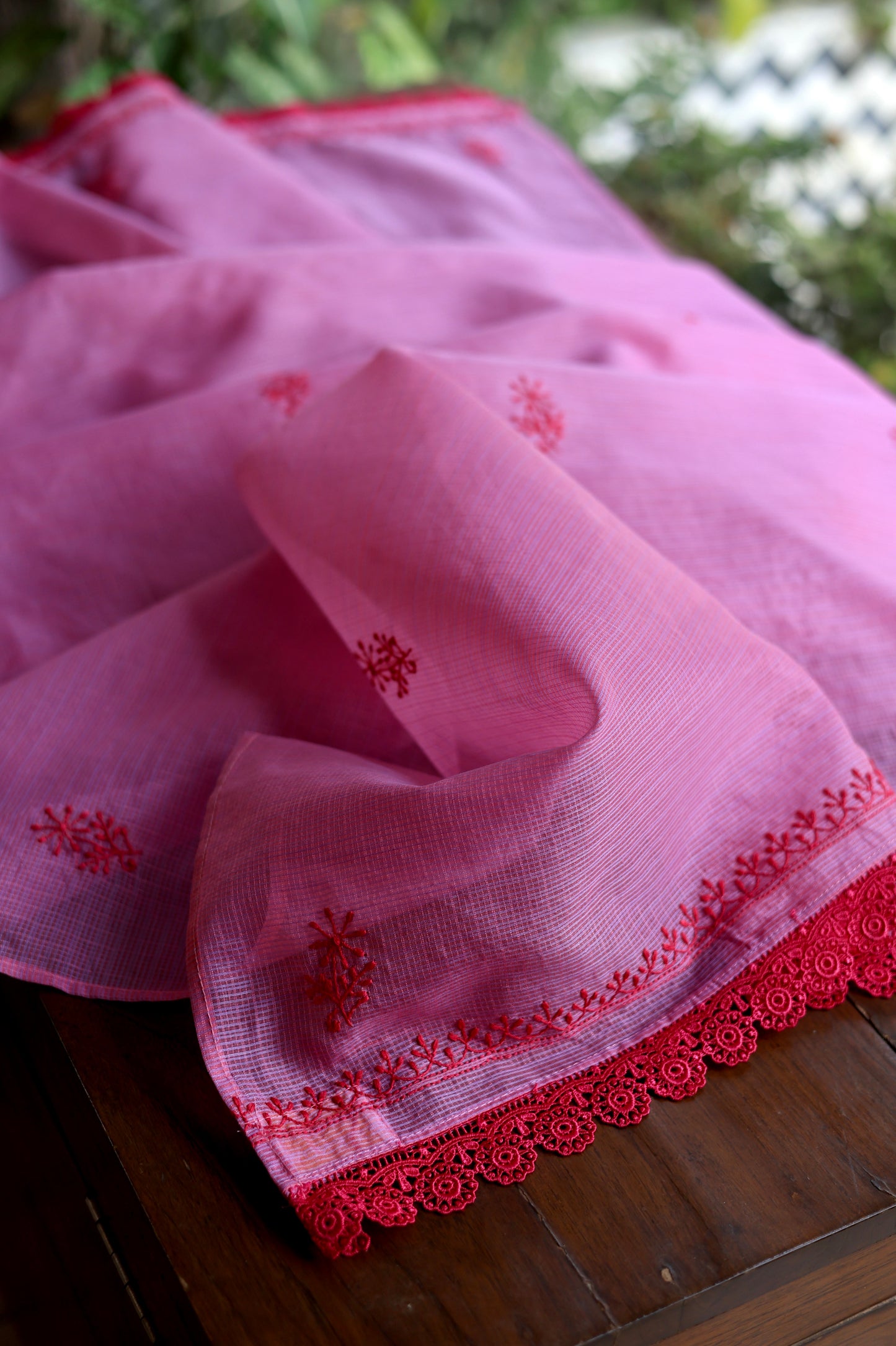 Dark Pink Kota Chikankari Unstitched Fabrics