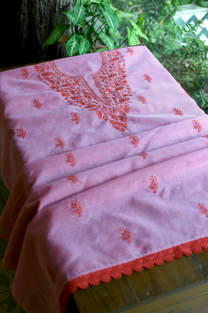 Dark Pink Kota Chikankari Unstitched Fabrics