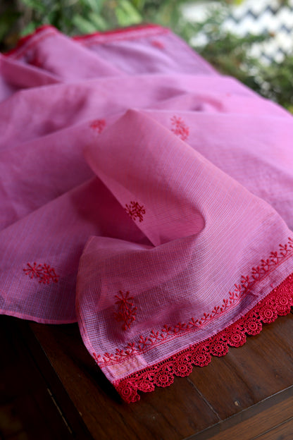 Dark Pink Kota Chikankari Unstitched Fabrics