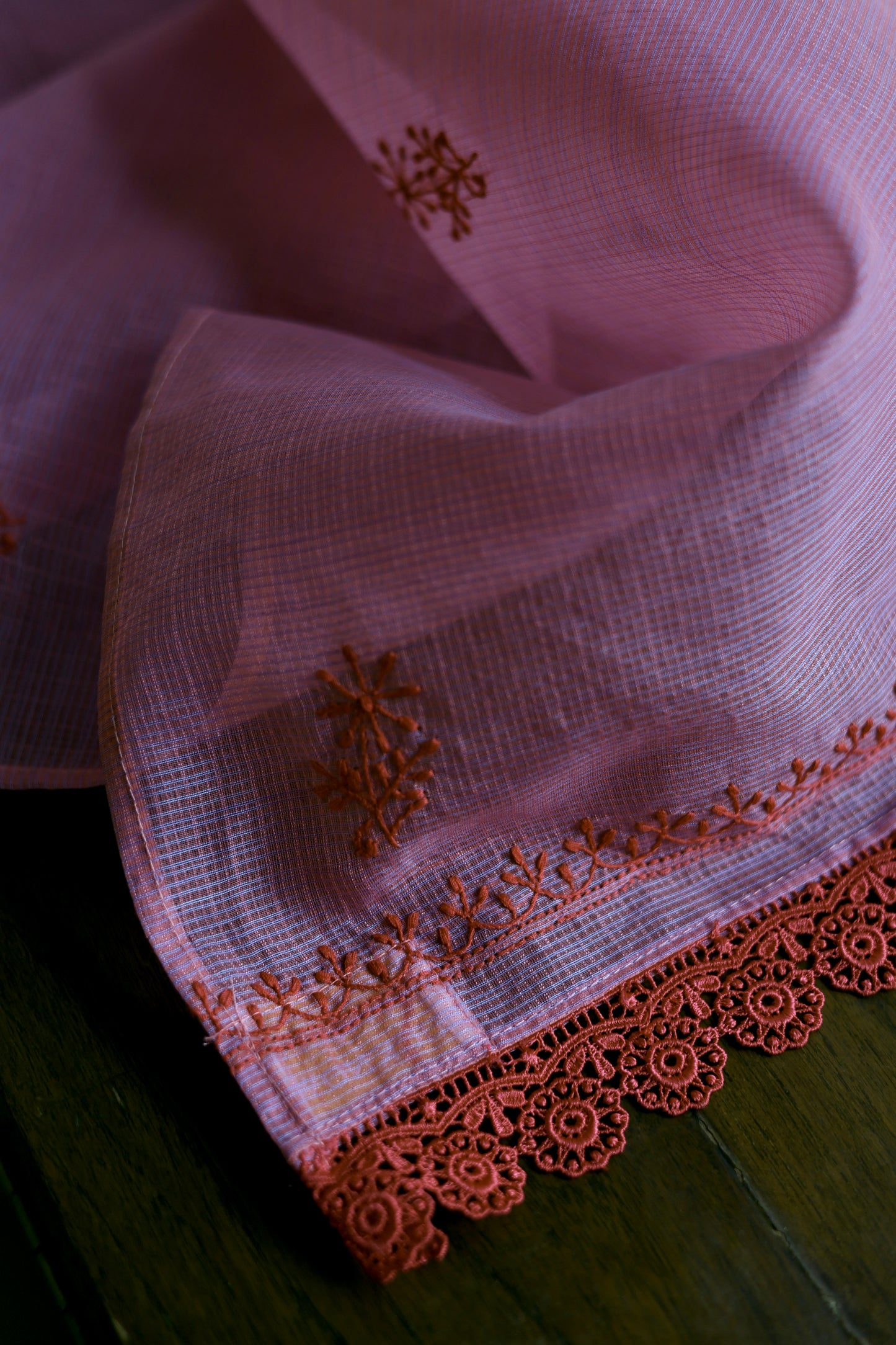 Dark Pink Kota Chikankari Unstitched Fabrics