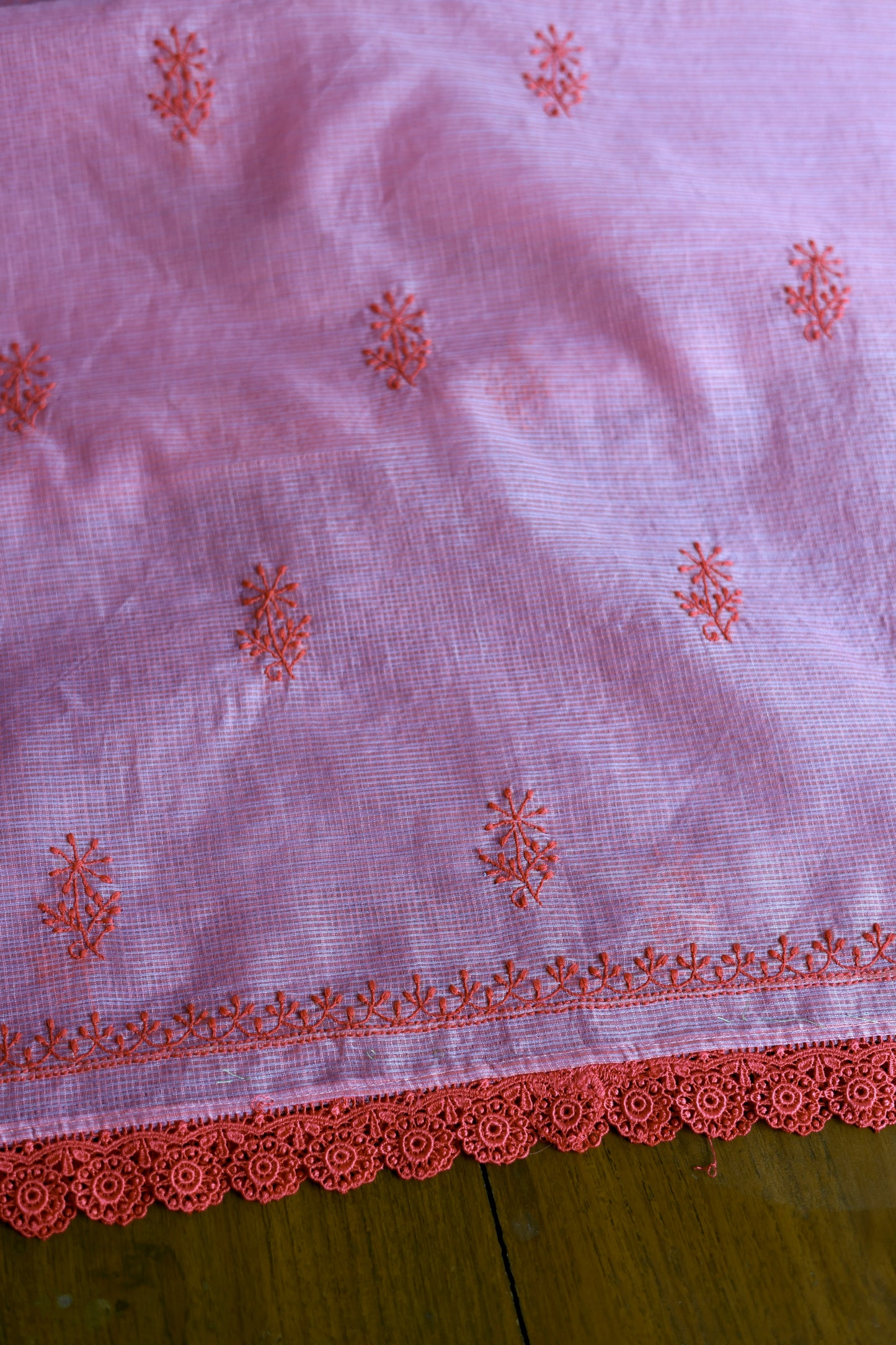 Dark Pink Kota Chikankari Unstitched Fabrics