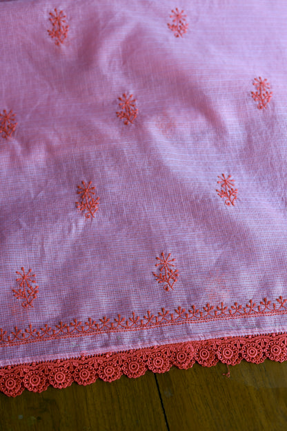Dark Pink Kota Chikankari Unstitched Fabrics