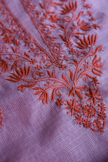 Dark Pink Kota Chikankari Unstitched Fabrics