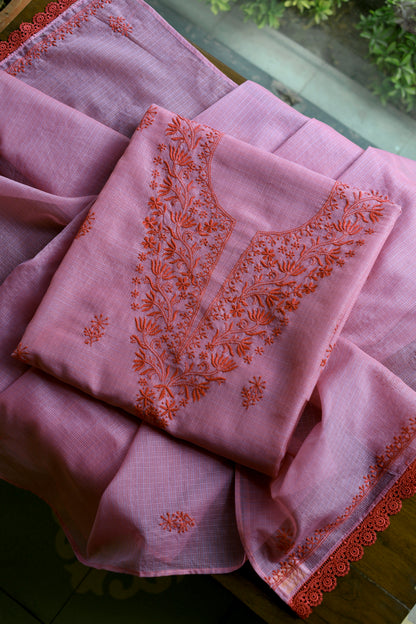 Dark Pink Kota Chikankari Unstitched Fabrics