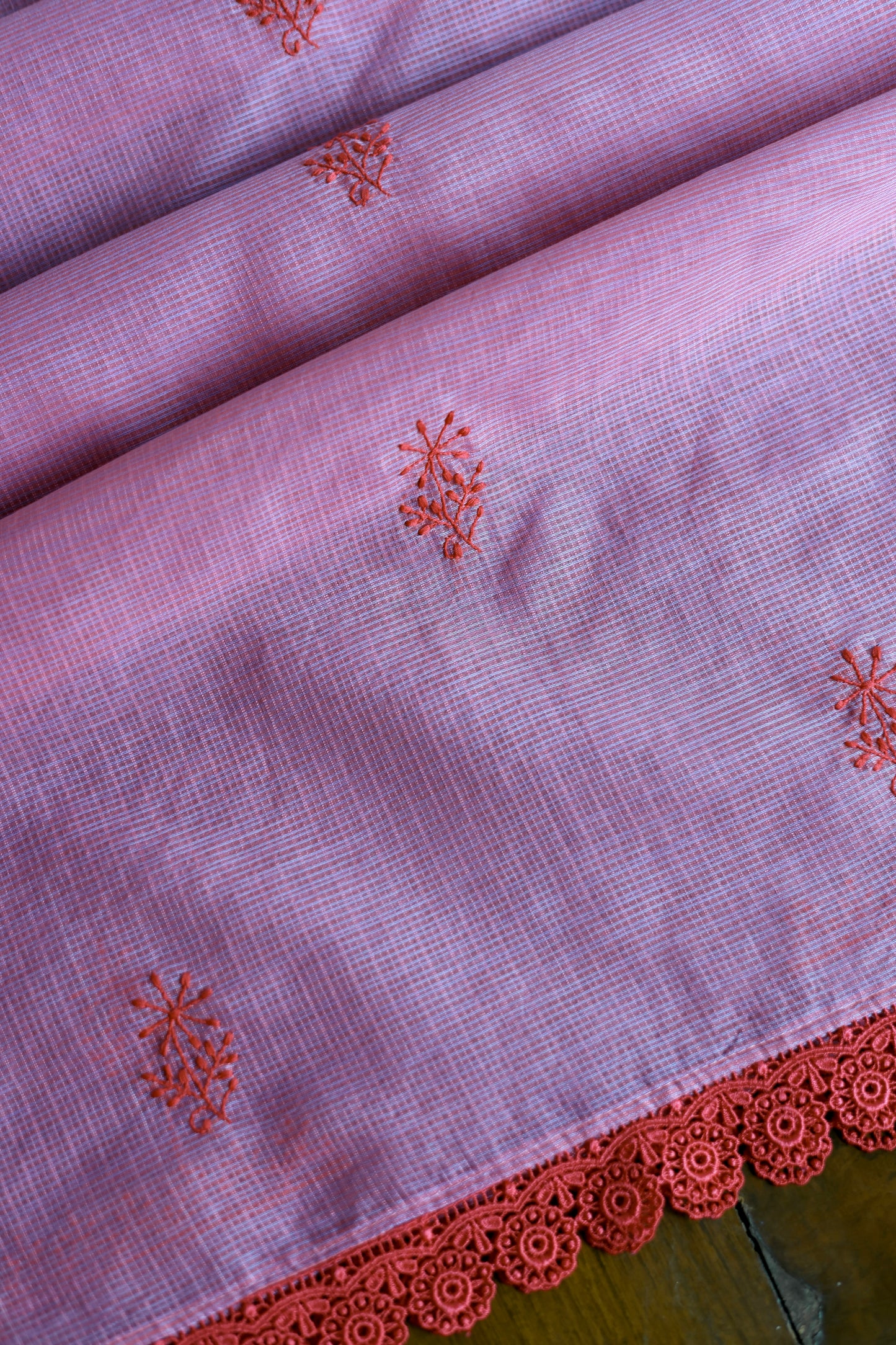 Dark Pink Kota Chikankari Unstitched Fabrics