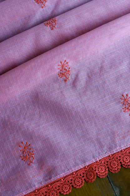 Dark Pink Kota Chikankari Unstitched Fabrics