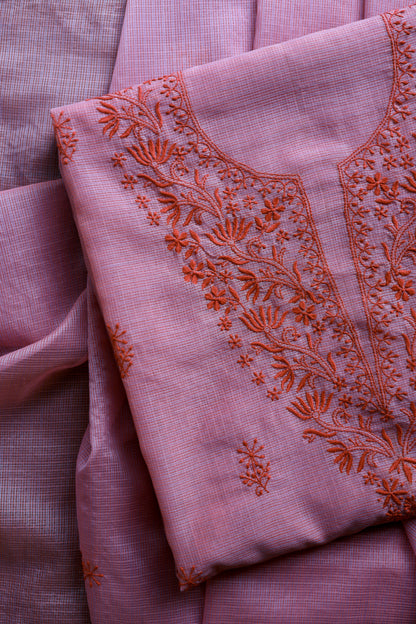 Dark Pink Kota Chikankari Unstitched Fabrics