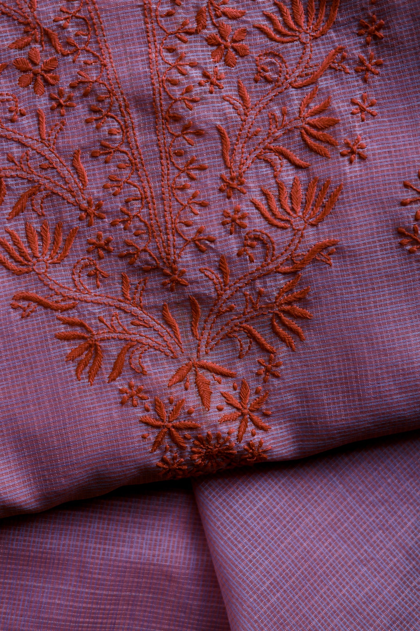 Dark Pink Kota Chikankari Unstitched Fabrics