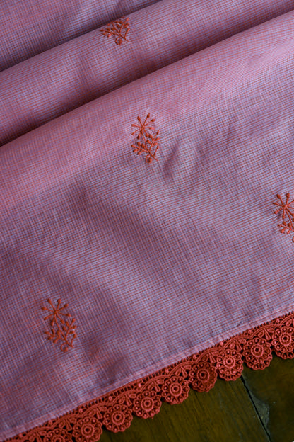 Dark Pink Kota Chikankari Unstitched Fabrics