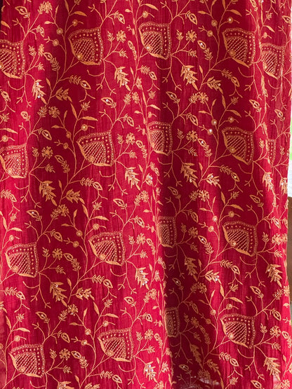 Dark Pink & Yellow Shade Malmal Pearl White Chikankari Ready to Wear Kurta Set